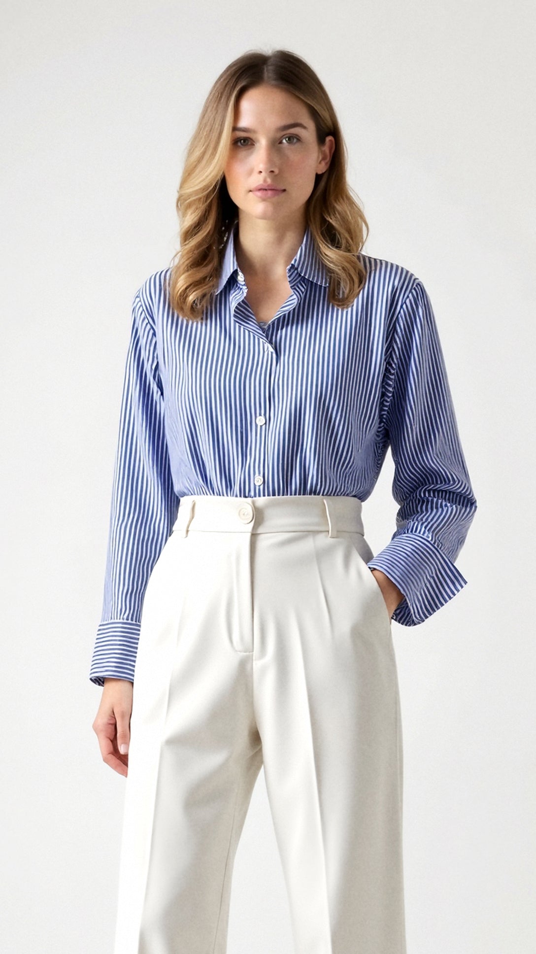 Juliana Elegant and Trendy Striped Long Sleeve Blouse