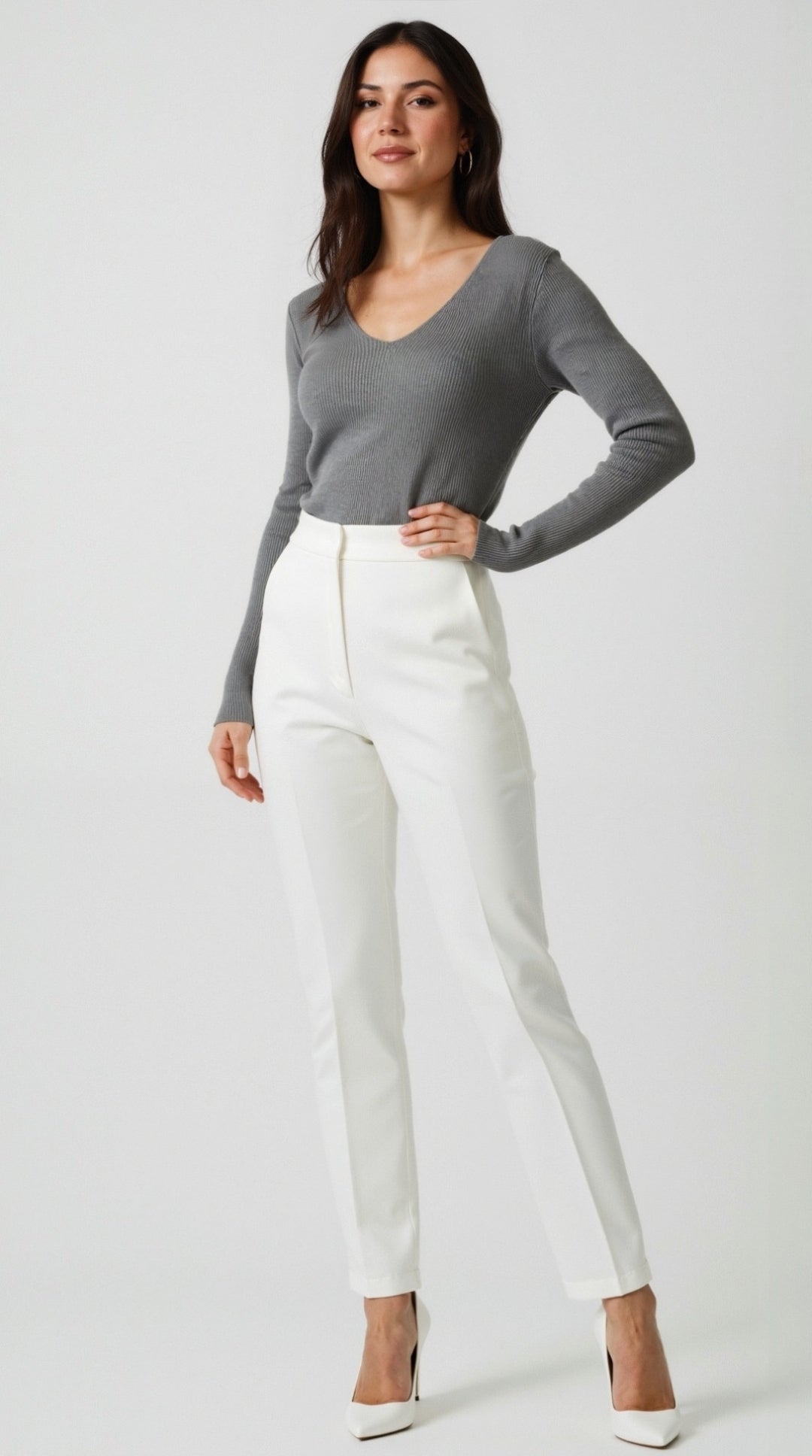 Michelle Ribbed V-Neck Sweater