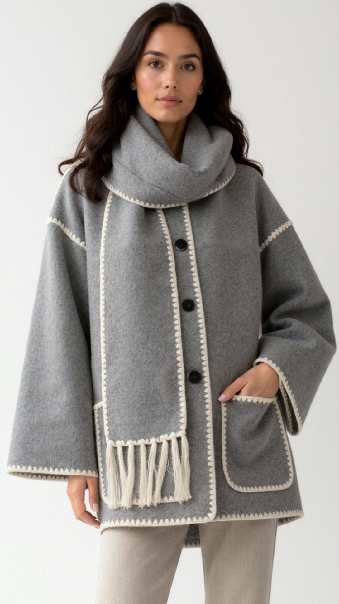 Catherine Contrast Trim Scarf Jacket