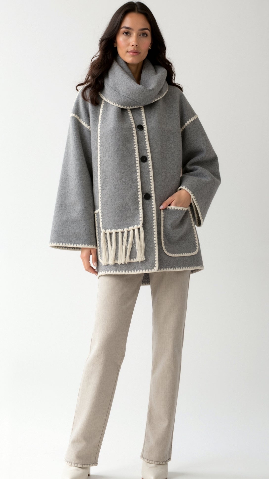 Catherine Contrast Trim Scarf Jacket