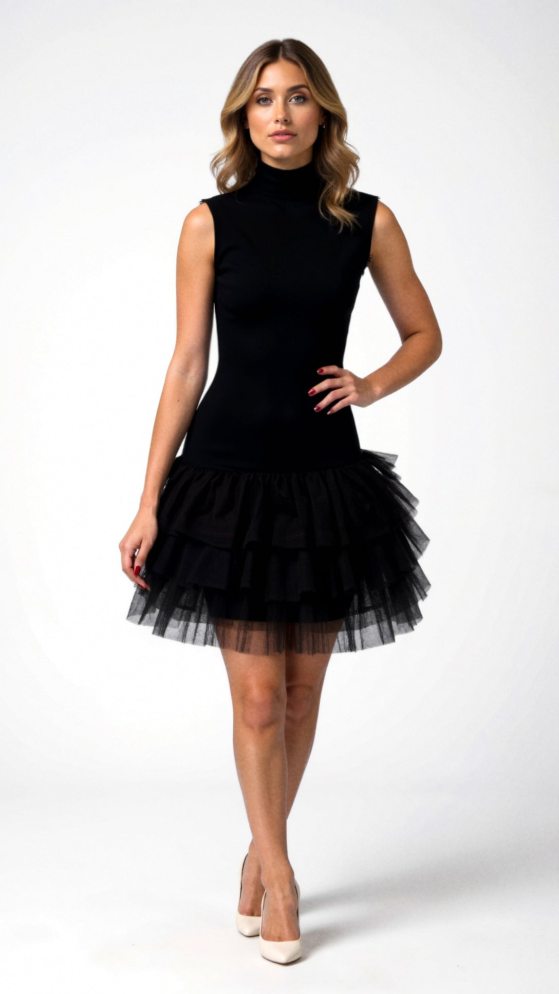 Nadia Mini High Neck Tulle Top, Elegant Dress for Every Occasion
